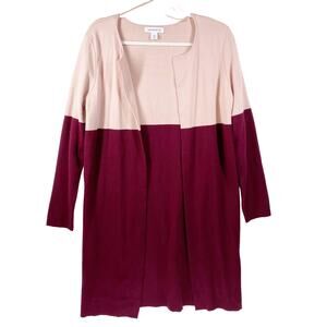 Color Block Cardigan Liz Claiborne Midi Pink Burgundy Knit Open NWT Size XS